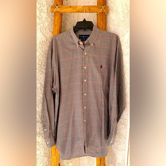 POLO RALPH LAUREN MEN’S LARGE 💯 % COTTON LONG SLEEVE CHECKERED SHIRT - Picture 7 of 7